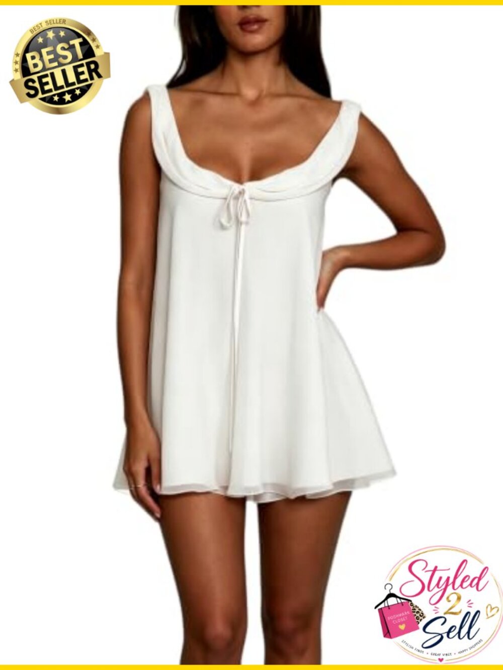 Women Chiffon Babydoll Pajama Set Sleeveless Backless Lounge Shorts - Picture 2 of 4